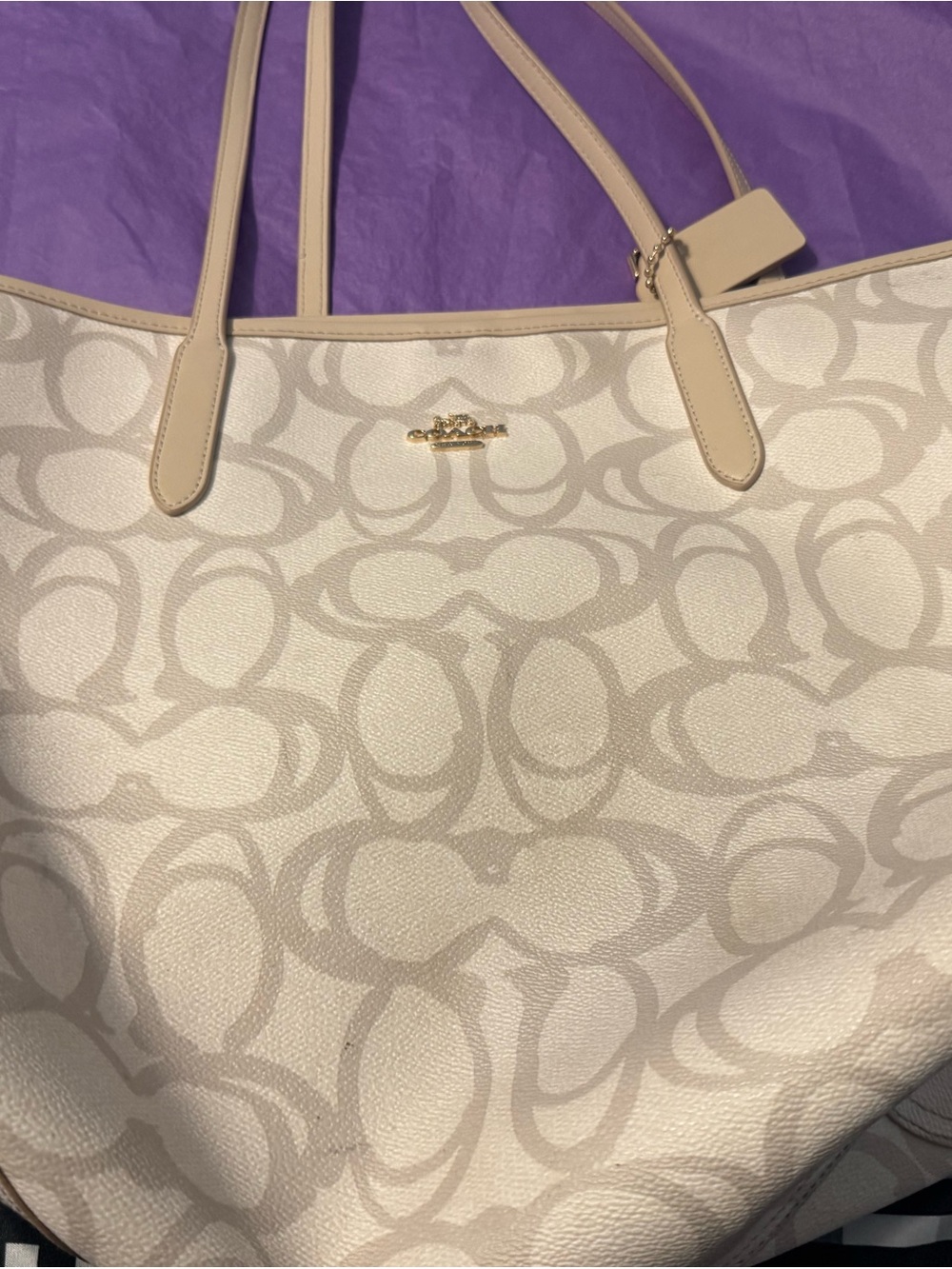 Gorgeous Elegant Statement Bag - Coach City Tote Signature Canvas Chalk Cream - Picture 14 of 14